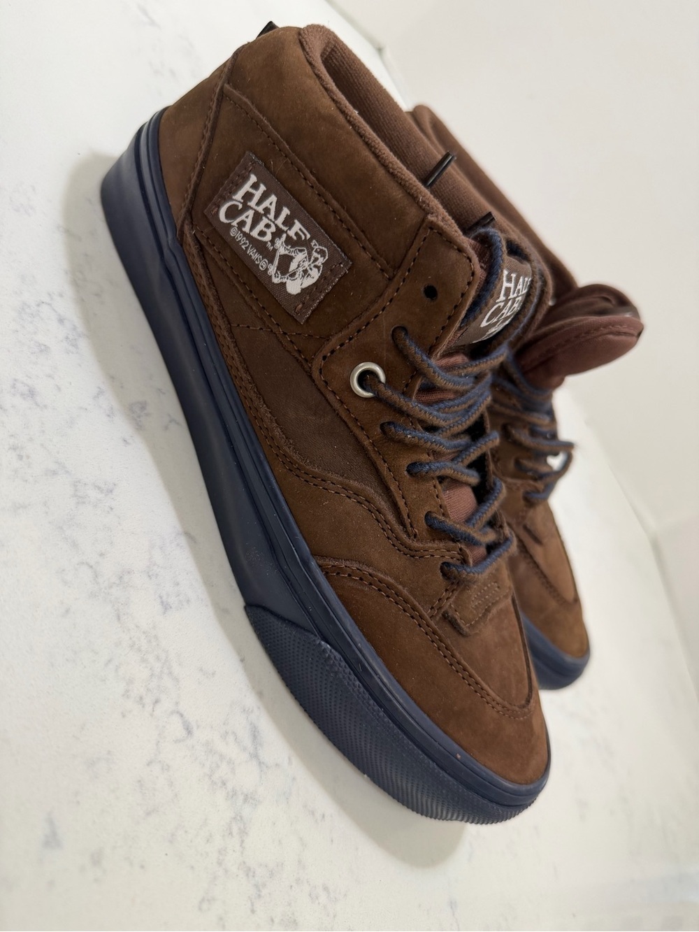 Vans Half Cab Brown Suede Sneakers with Navy Sole